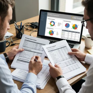 Private asset management team reviewing investment portfolio