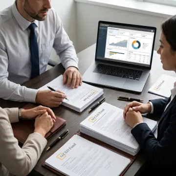Investor reviewing fund documents with financial advisor