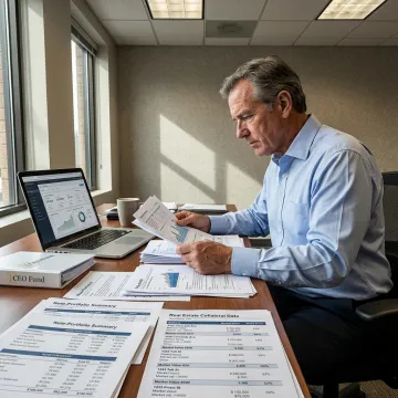 Fund manager reviewing investment portfolio documents