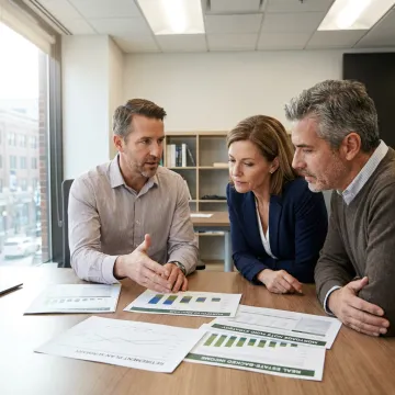 Financial advisor discussing wealth planning with investors