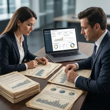 Real estate investment fund managers reviewing asset portfolios