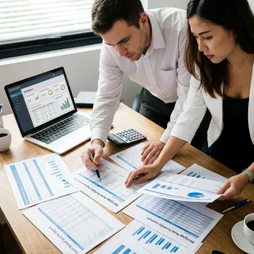 Fund managers reviewing real estate investment documents