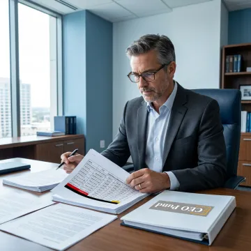 Fund manager reviewing real estate investment portfolio