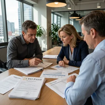 Fund management team reviewing real estate-backed investments
