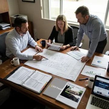 Fund managers reviewing real estate investment plans