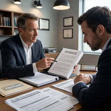 Fund manager reviewing investment documents with investor