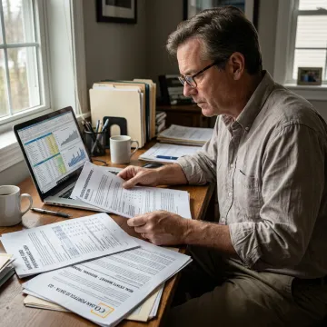 Investor reviewing fund performance documents