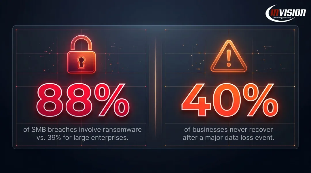 SMB cybersecurity risk statistics ransomware prevalence and data loss recovery rates