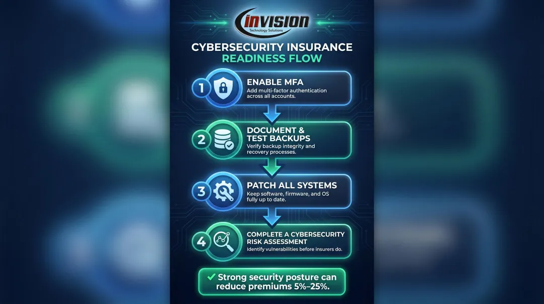 4-step cyber insurance premium reduction action plan process flow infographic