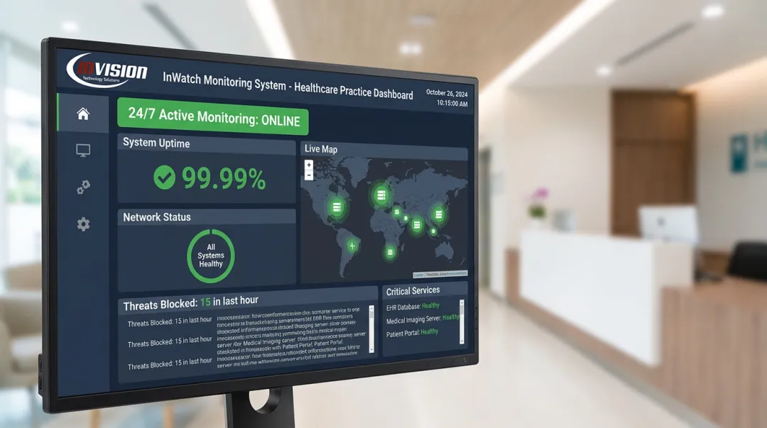 InVision Technology Solutions managed IT service dashboard showing 24/7 network monitoring
