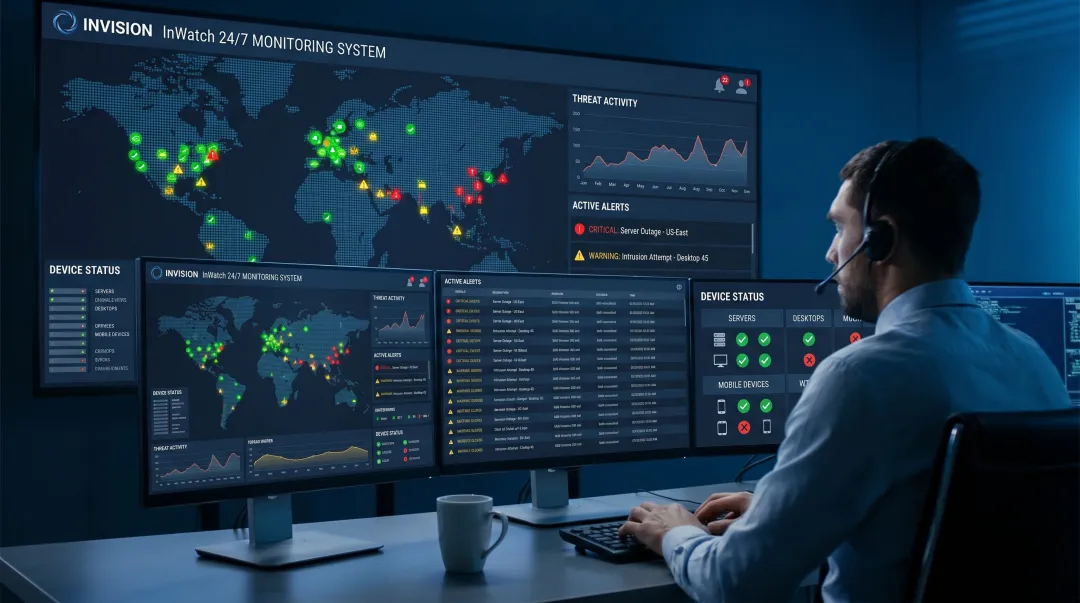 InVision Technology Solutions security monitoring dashboard displaying real-time network alerts