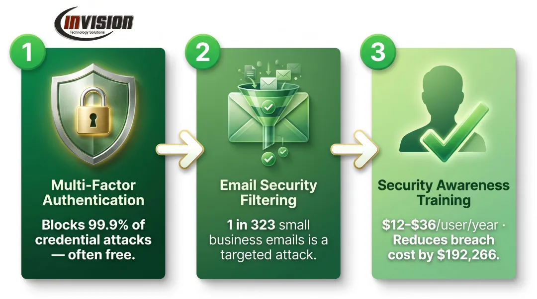 Three highest-impact low-cost cybersecurity controls for small businesses ranked