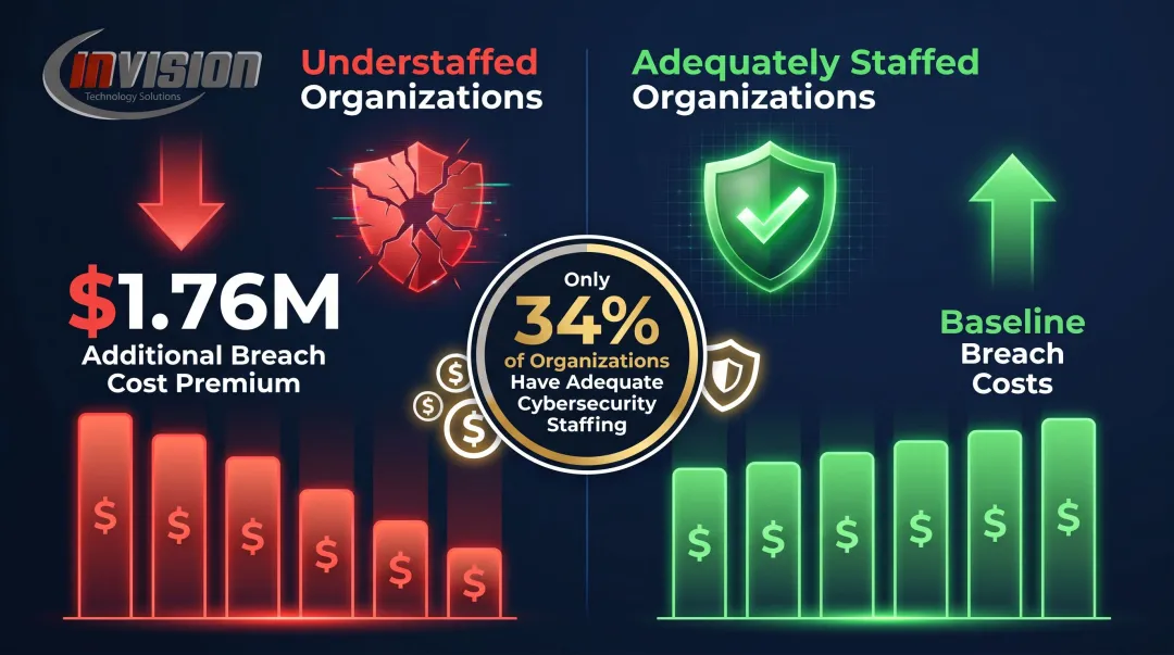 Cybersecurity talent gap impact on breach costs comparison infographic