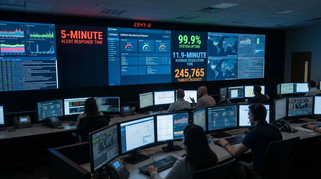 InVision Technology Solutions network monitoring performance metrics dashboard showing uptime and response stats