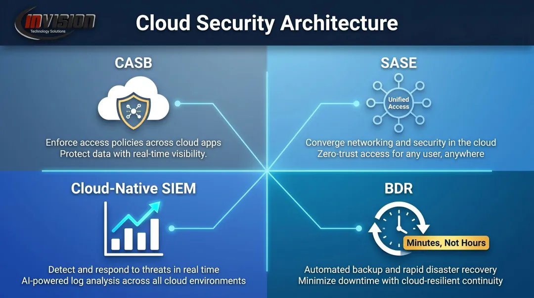 Four-component cloud security architecture framework for financial services firms infographic