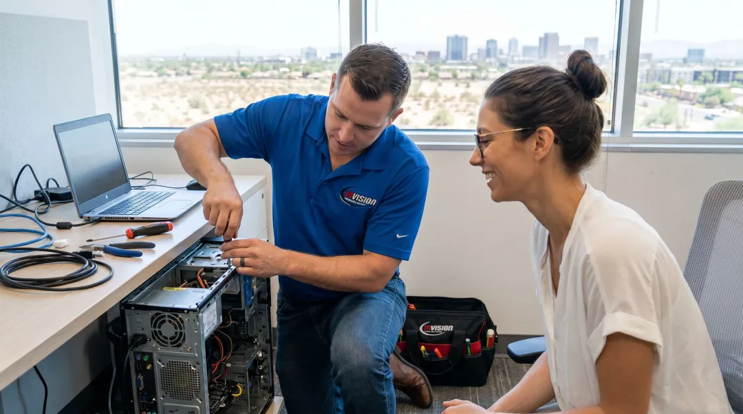 InVision Technology Solutions technician performing onsite IT support at client office