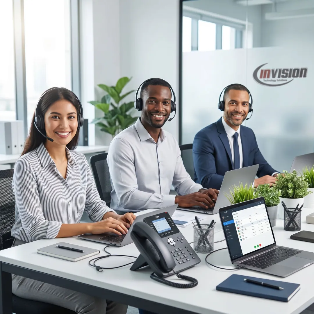 Team using a business VoIP phone system