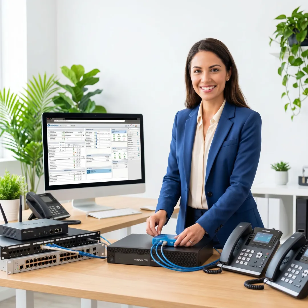 Technician configuring a business VoIP system