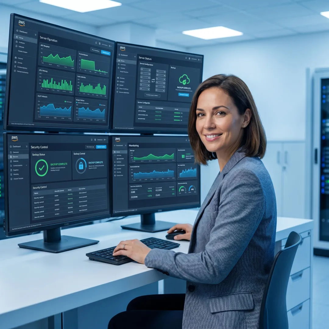 Technician managing AWS server environment
