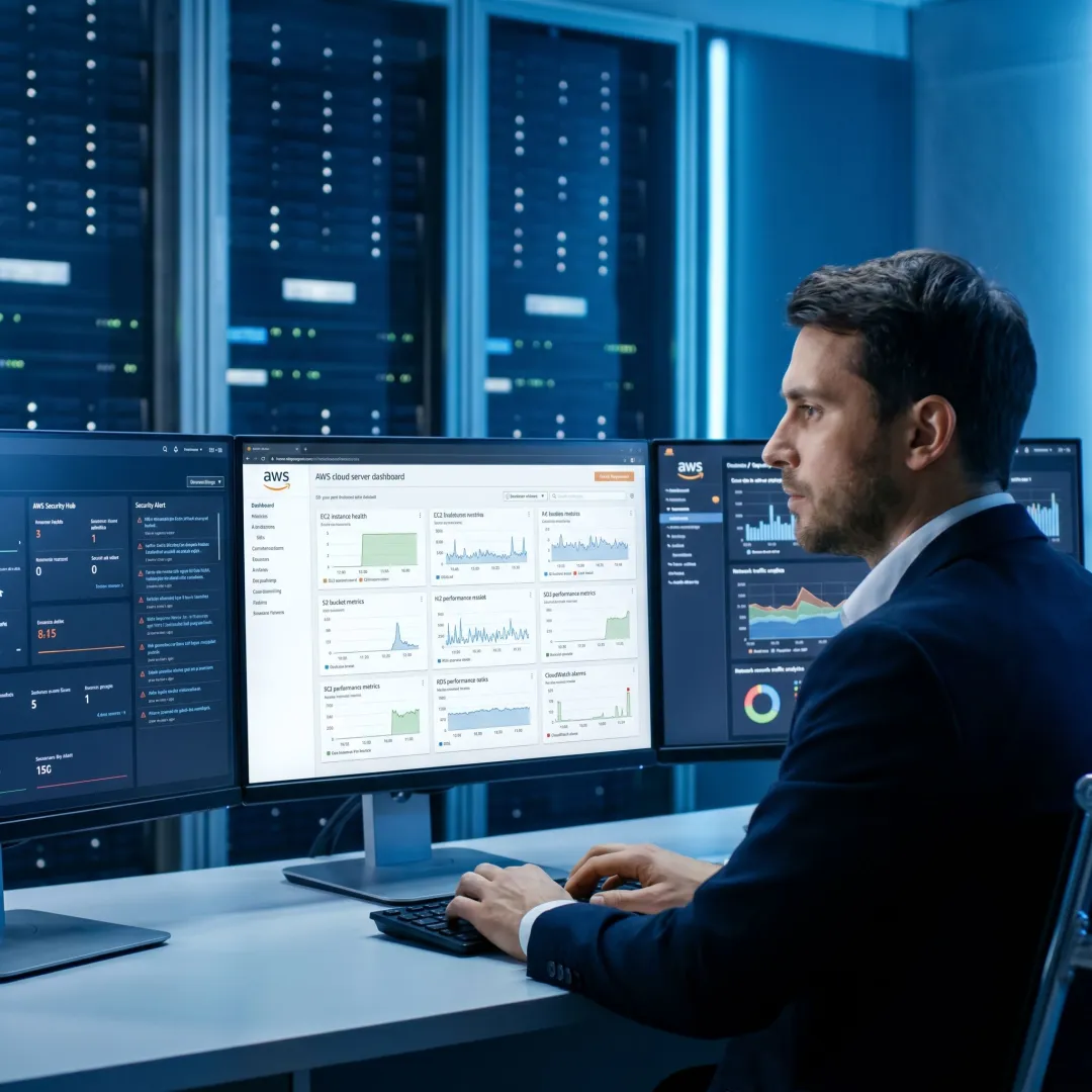 AWS cloud server management dashboard and engineer