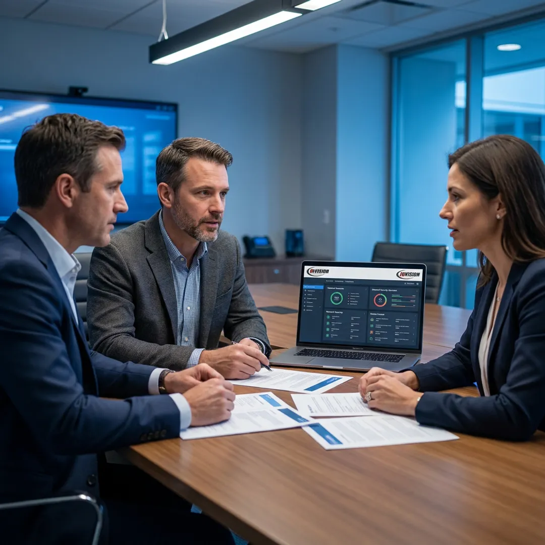 Consultant discussing IT compliance strategy with business team