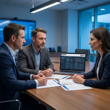 Consultant discussing IT compliance strategy with business team