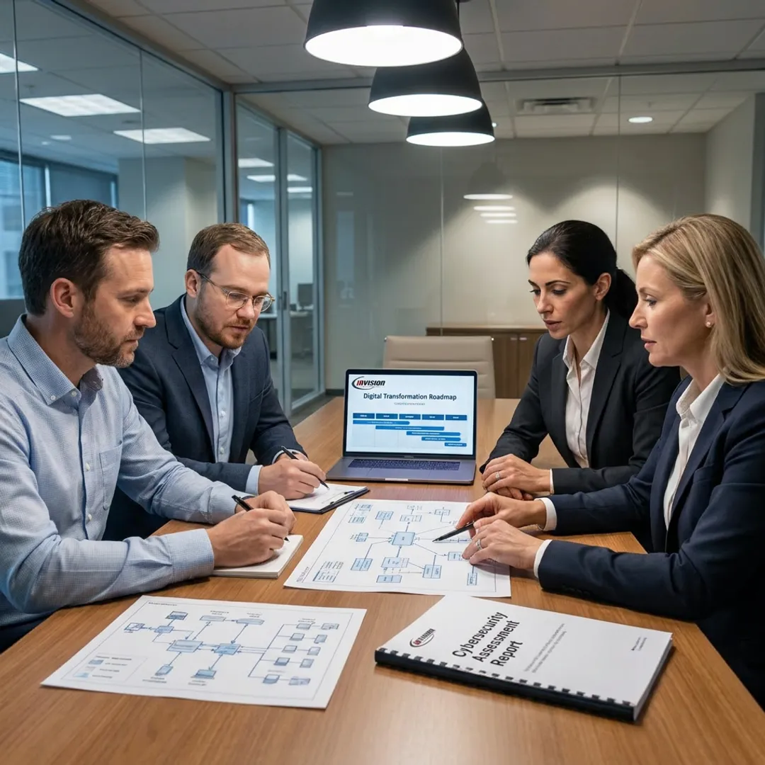 IT consultants reviewing business technology strategy