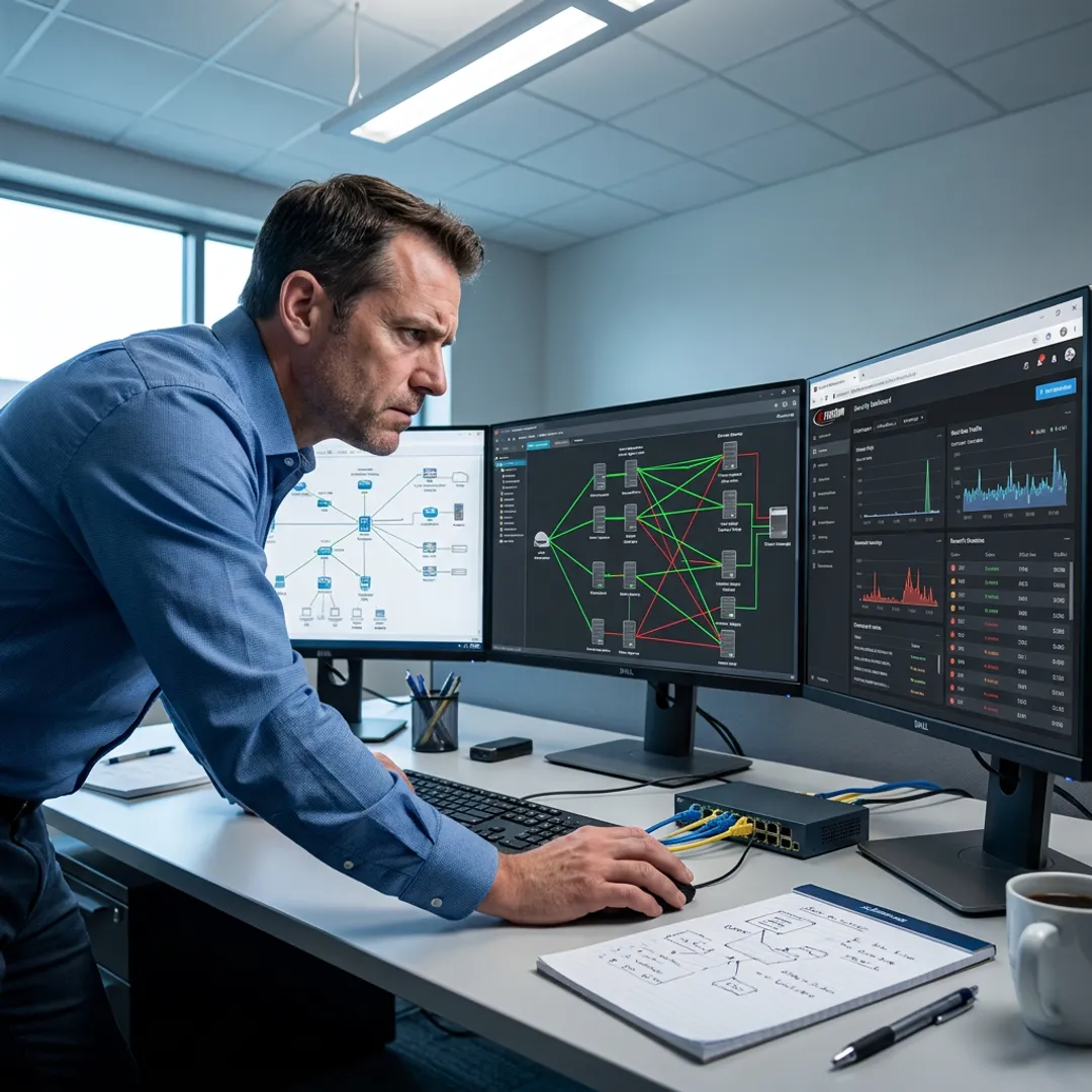 IT consultant reviewing business network infrastructure