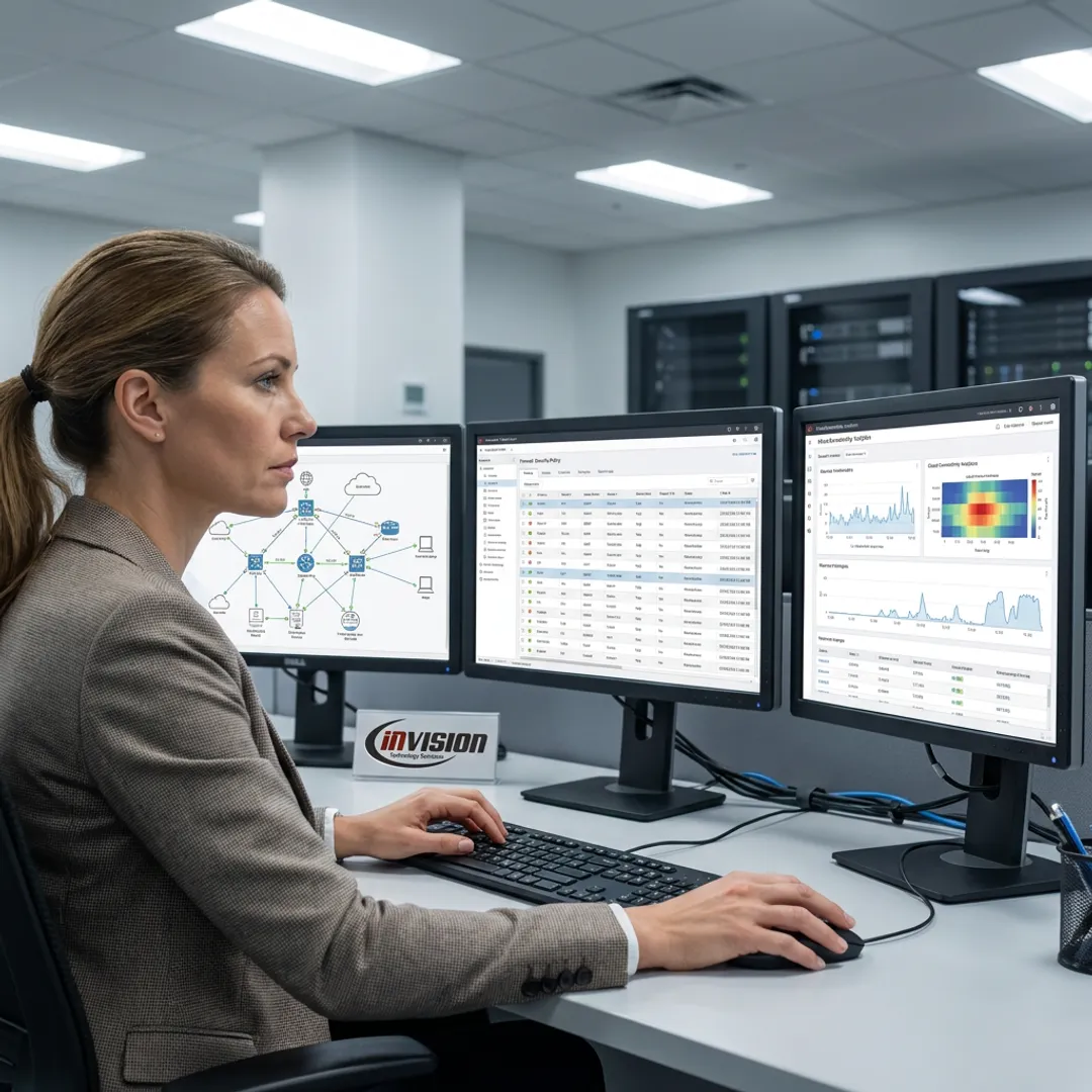 Engineer reviewing SD-WAN network configuration