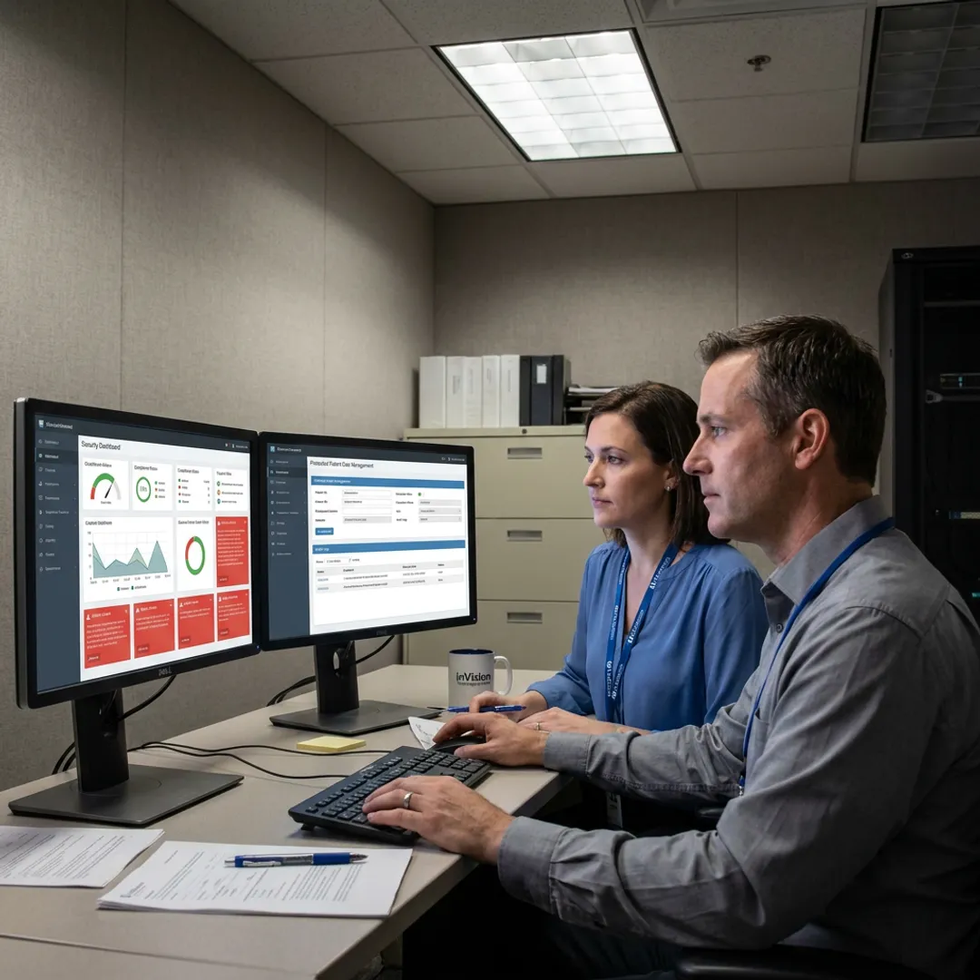 Healthcare IT security team protecting patient data systems
