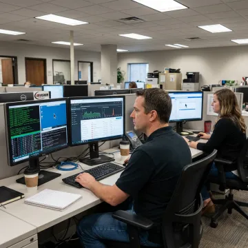 Technician providing remote IT support to a business user
