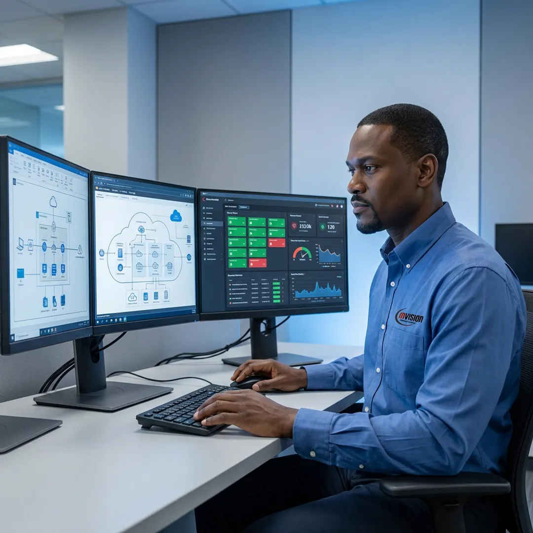 IT infrastructure consultant reviewing network systems