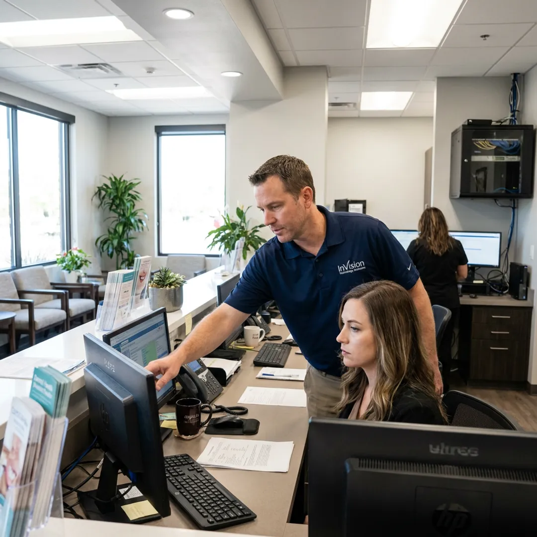 Dental office staff receiving IT support