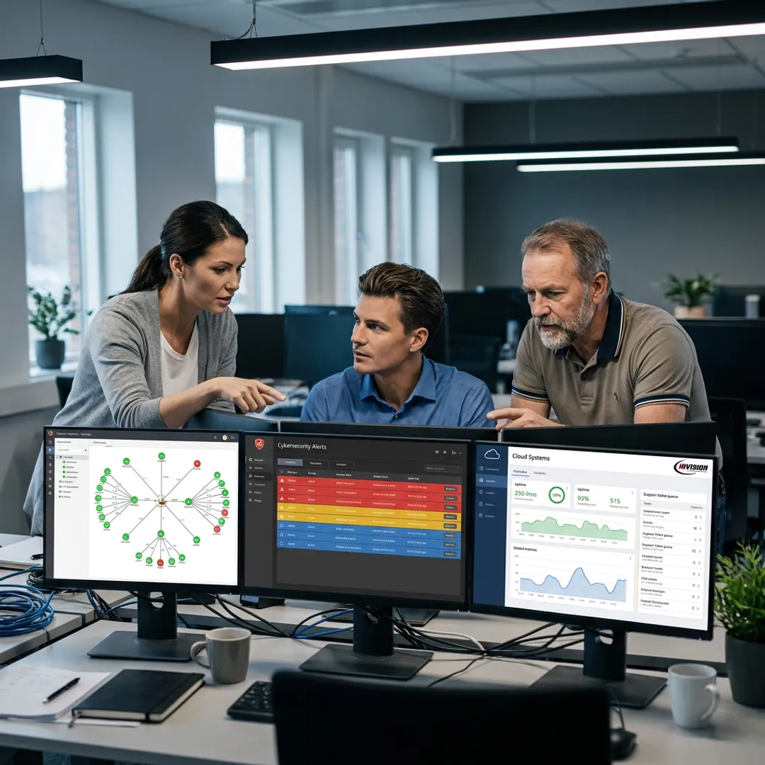 IT professionals managing business network infrastructure