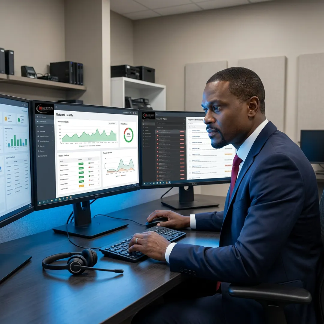 IT professional reviewing managed support systems