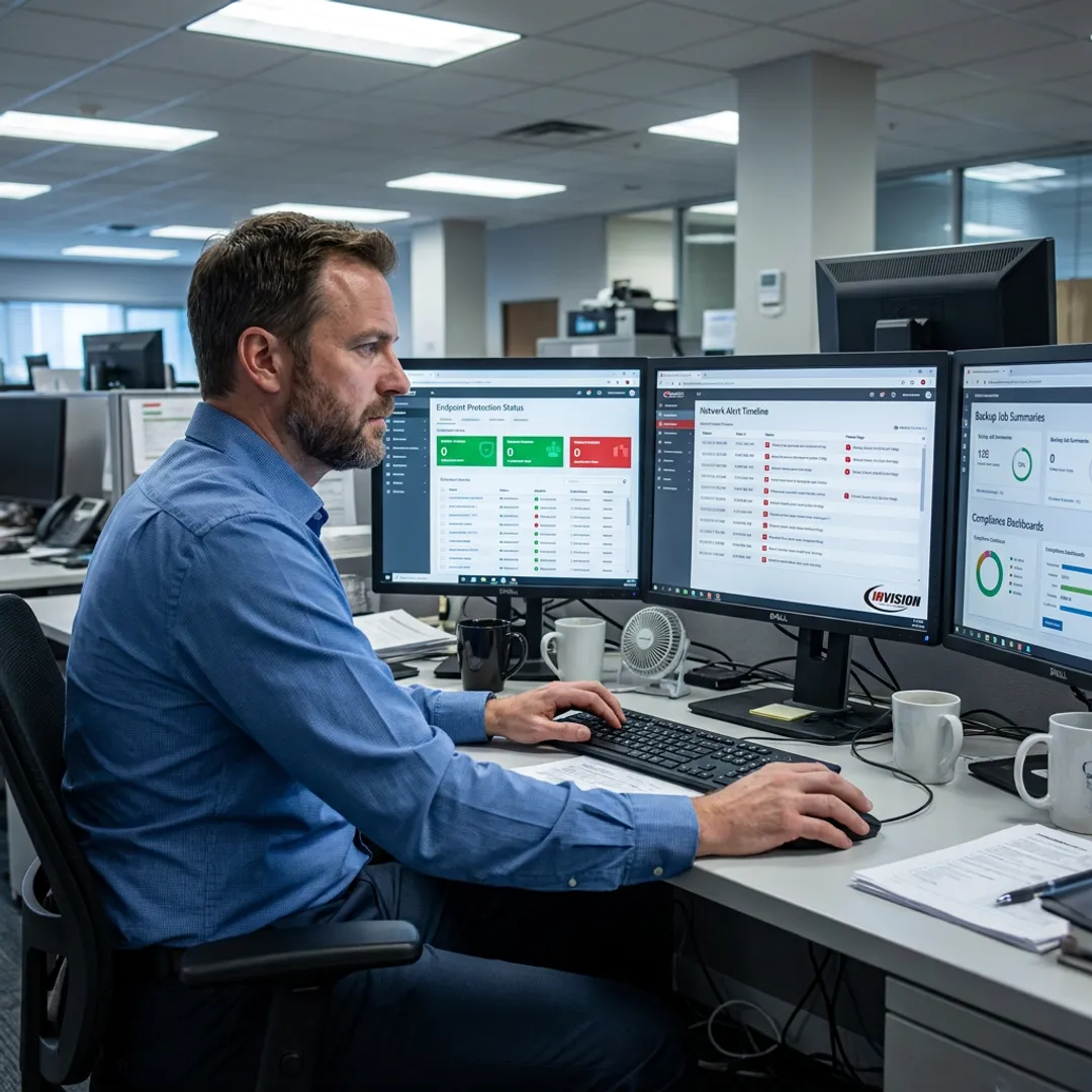 Cybersecurity specialist reviewing network protection systems