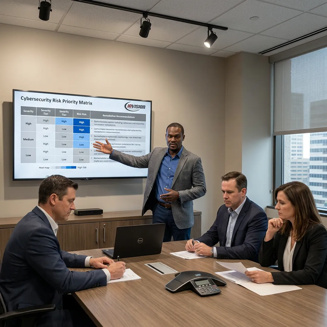 Consultant presenting IT security findings to business team