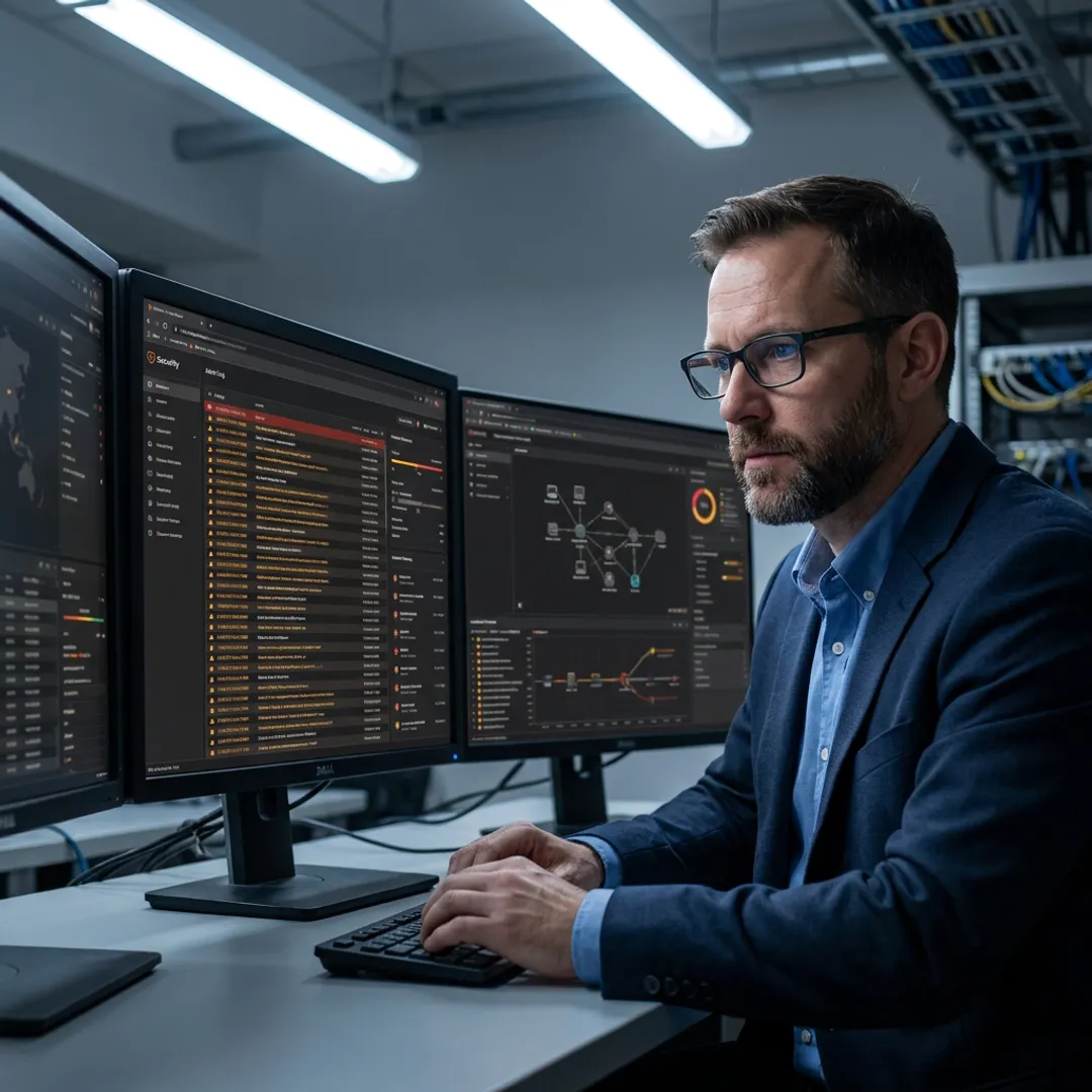 Security specialist analyzing incident response data
