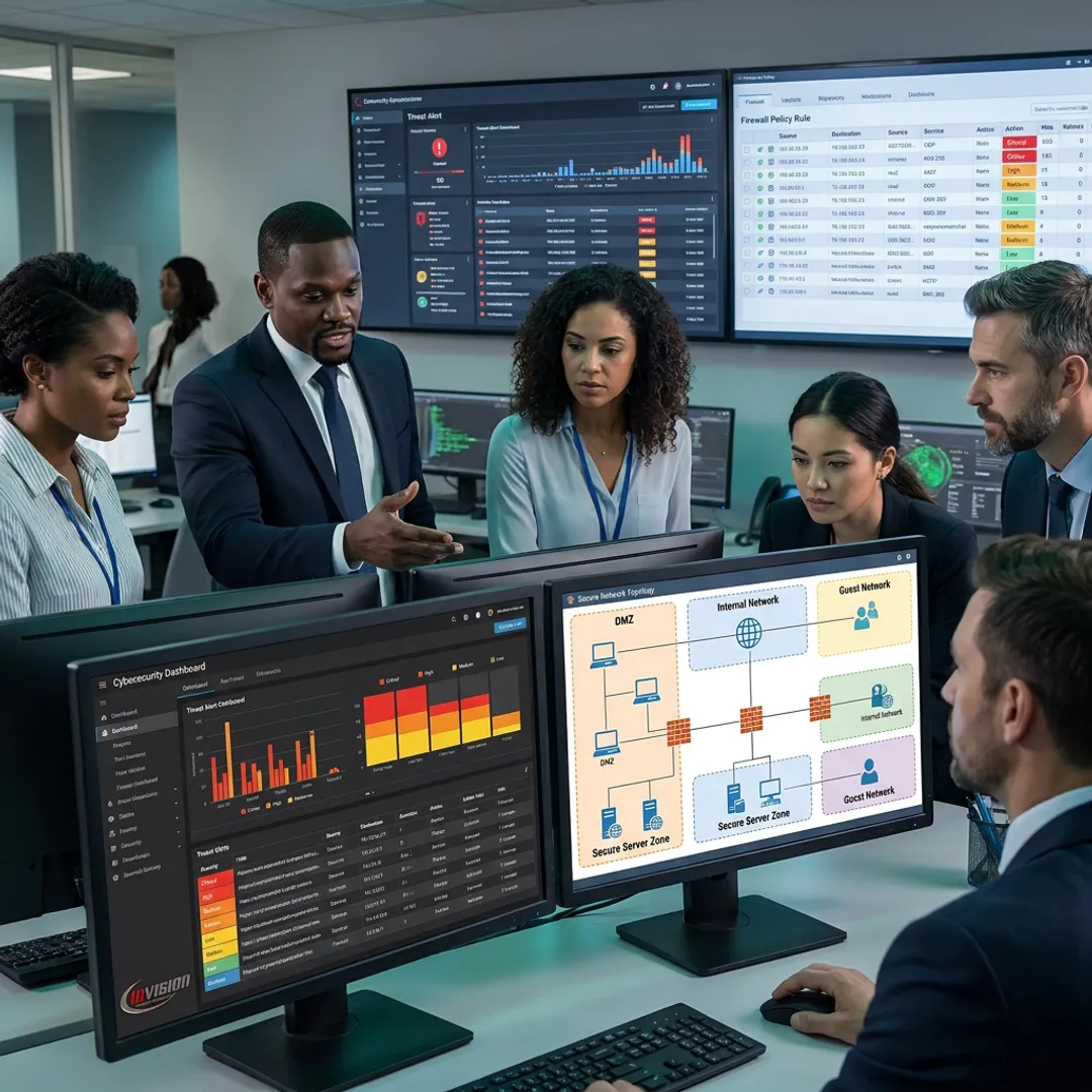 IT team managing enterprise firewall security