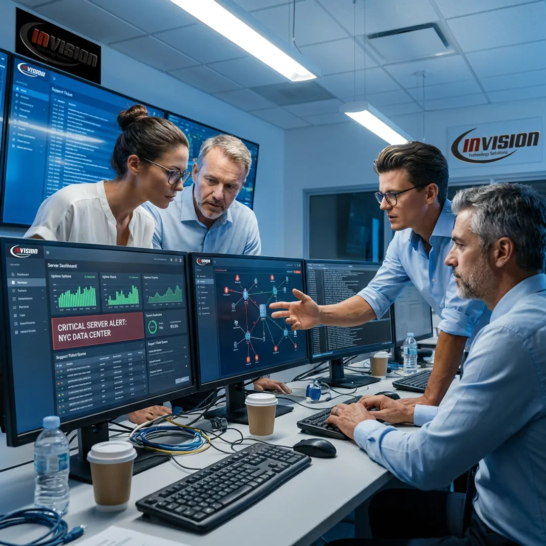 Managed IT support team monitoring business systems