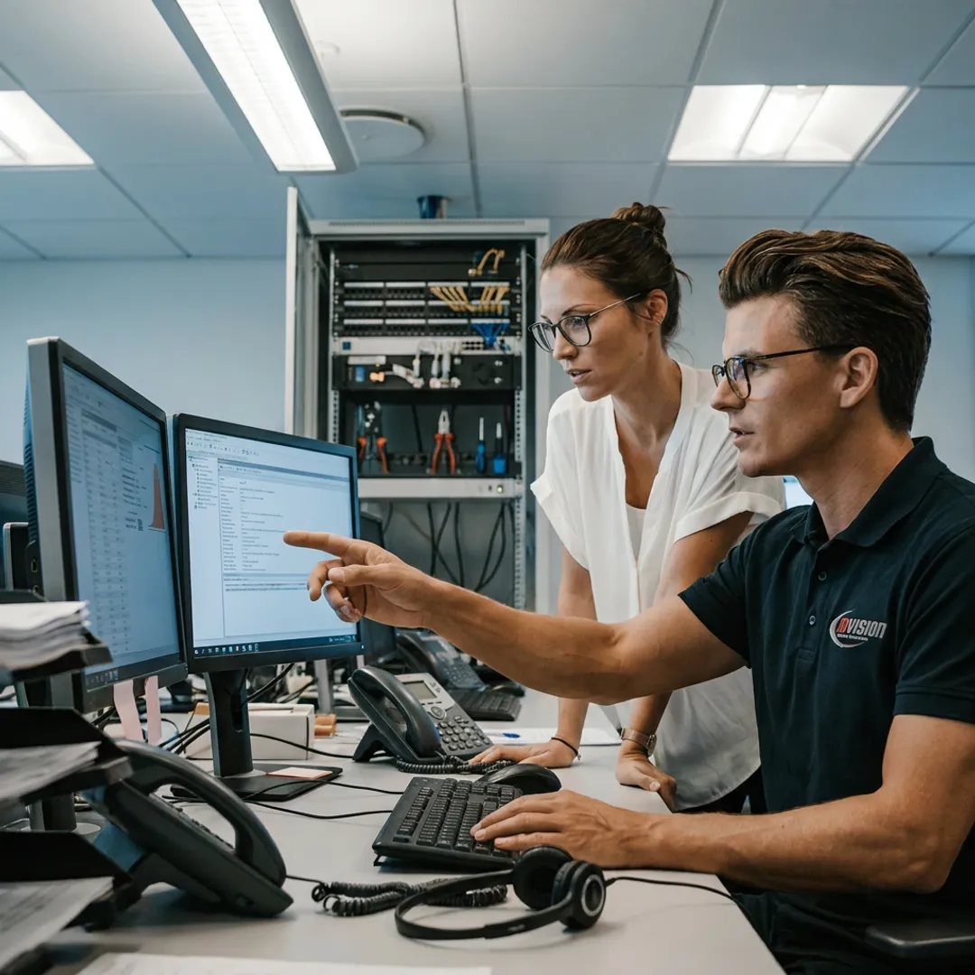 IT help desk technician assisting a business user
