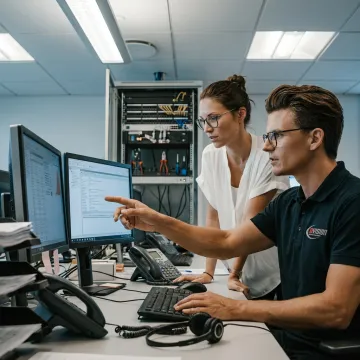 IT help desk technician assisting a business user