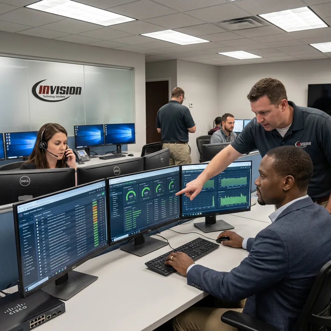 Business IT support team monitoring systems