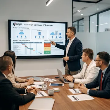 Consultant presenting disaster recovery strategy to business leaders