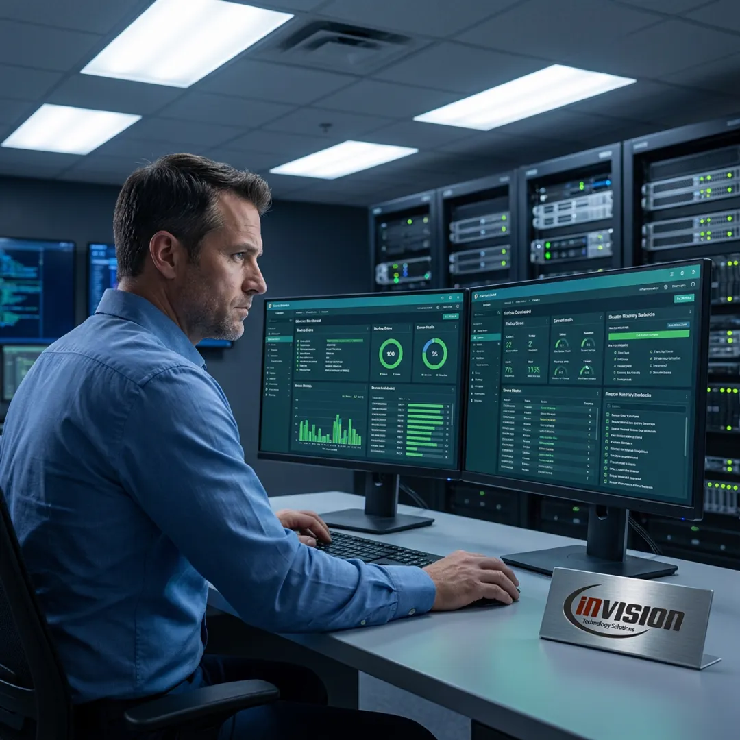 Technician reviewing disaster recovery infrastructure