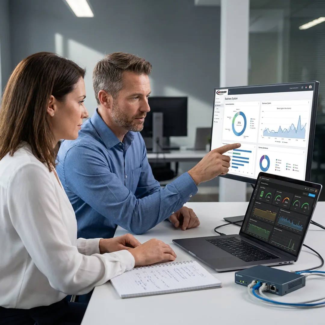 Cloud consulting and IT support team reviewing business systems