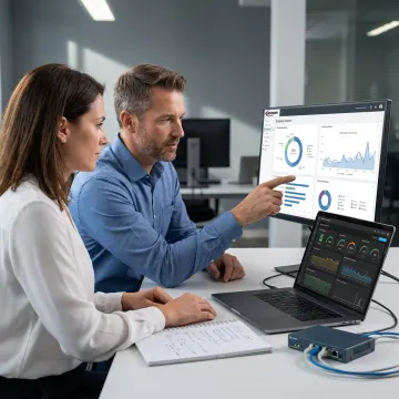 Cloud consulting and IT support team reviewing business systems