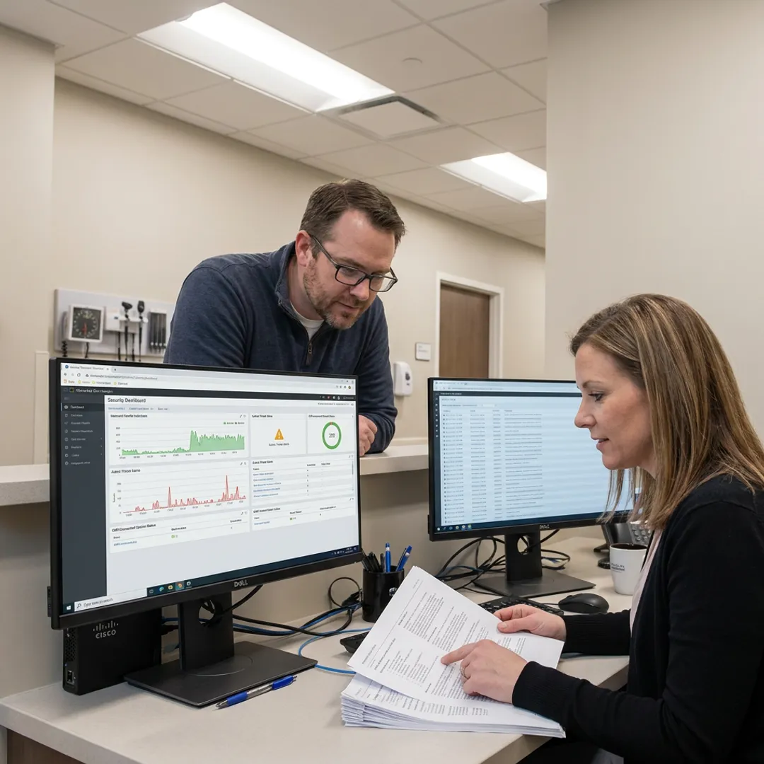 Healthcare cybersecurity team protecting medical systems