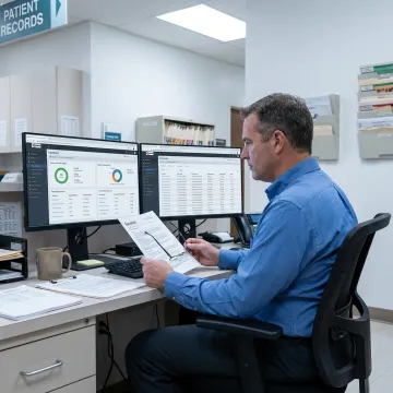 Healthcare IT consultant reviewing HIPAA security systems