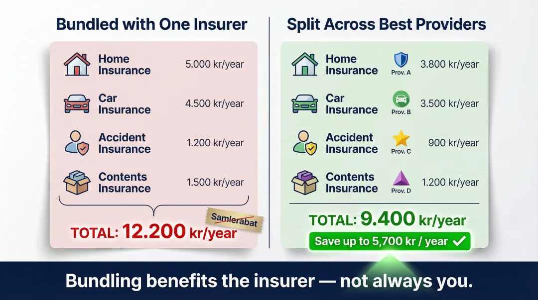Bundling versus splitting insurance policies total annual cost comparison infographic